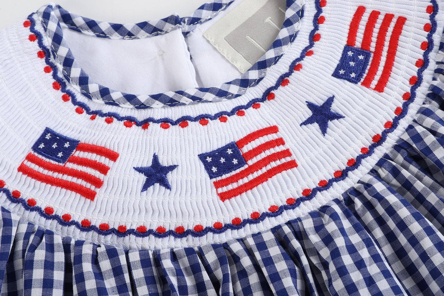 Blue Gingham American Flag Smocked Dress