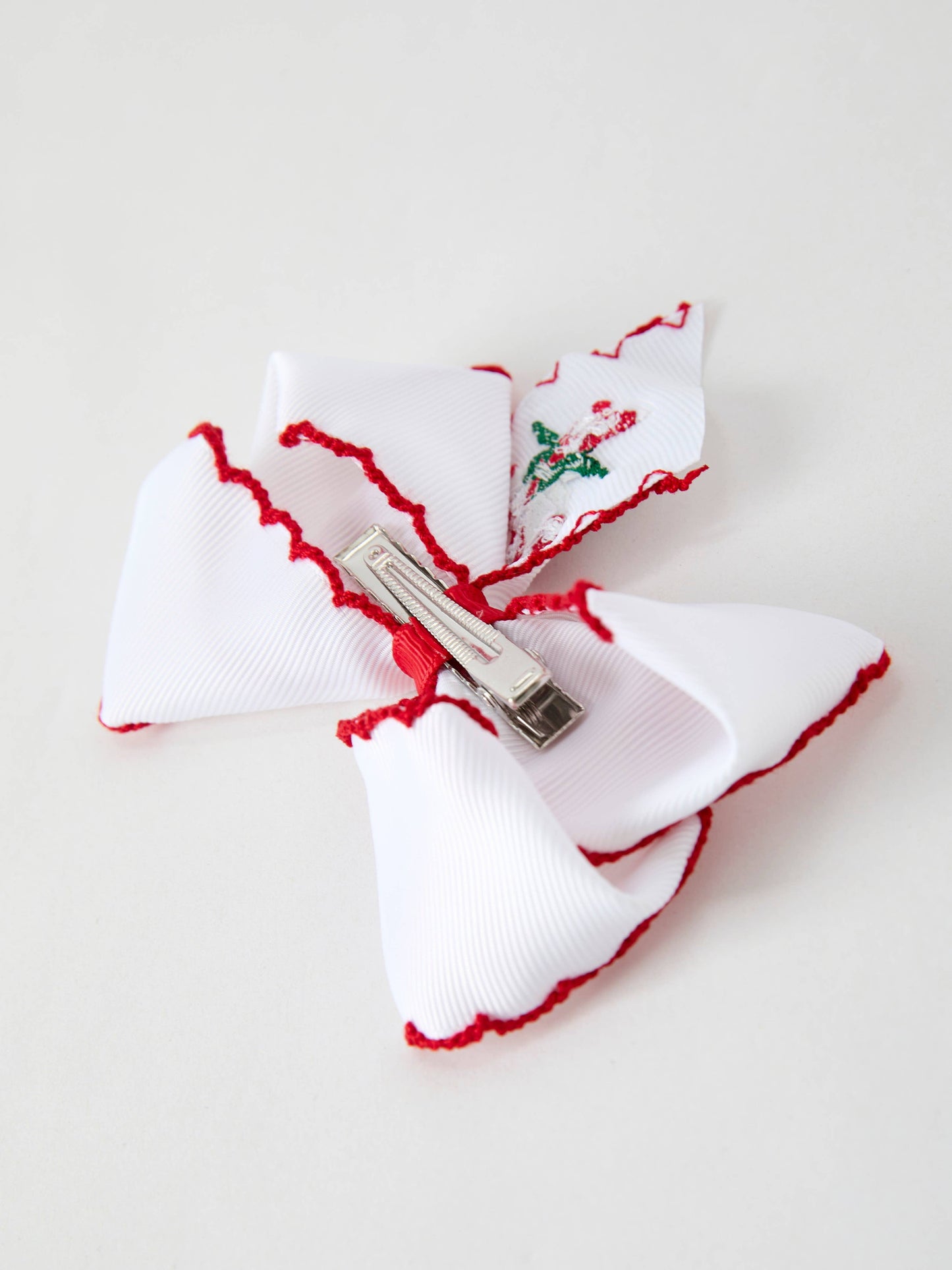 Christmas Candy Cane Embroidered Bow Hair Clip