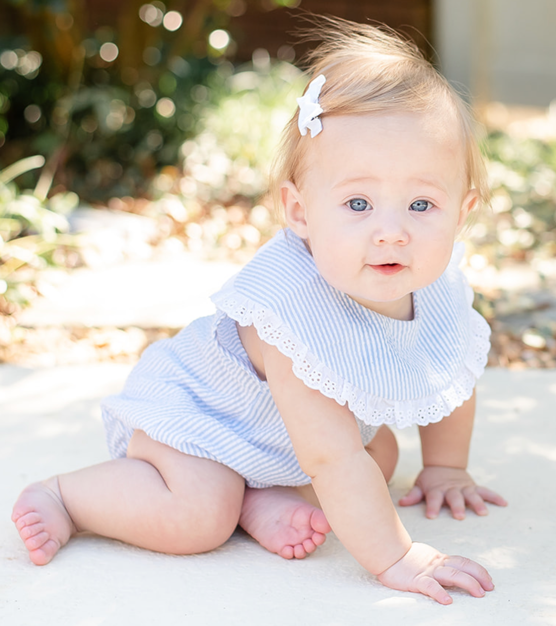 Blue Seersucker Collared Bubble