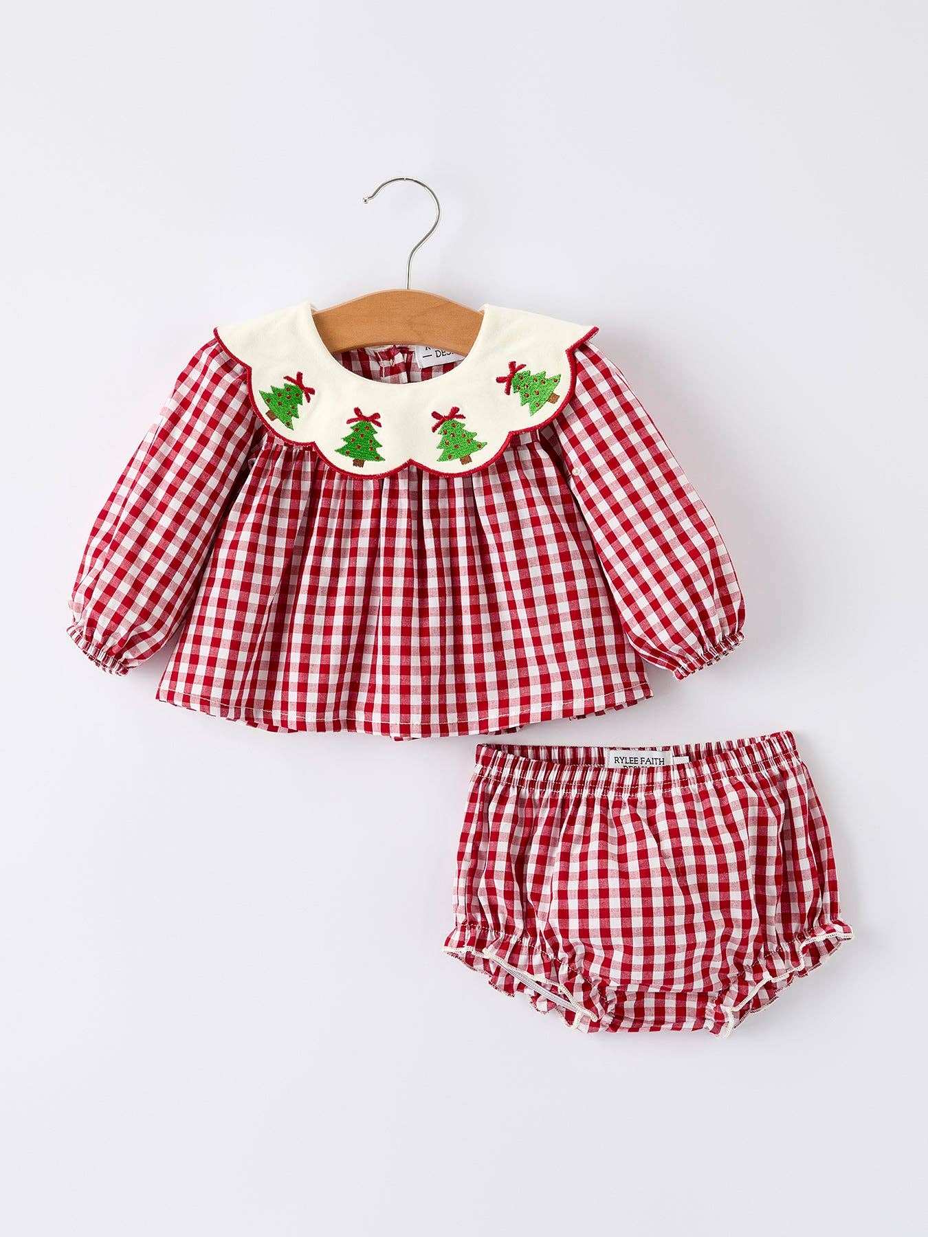 Embroidered Gingham Bloomers Set