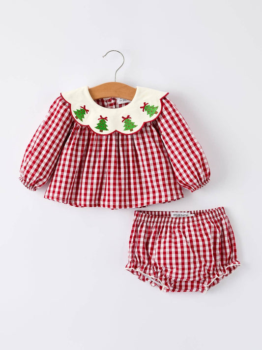 Embroidered Gingham Bloomers Set