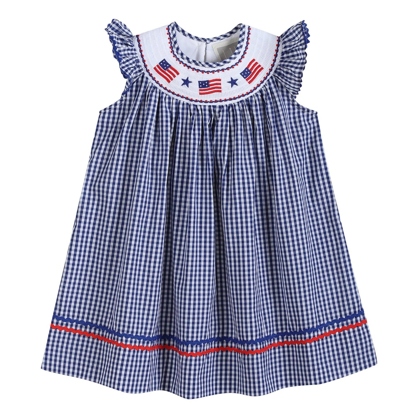 Blue Gingham American Flag Smocked Dress