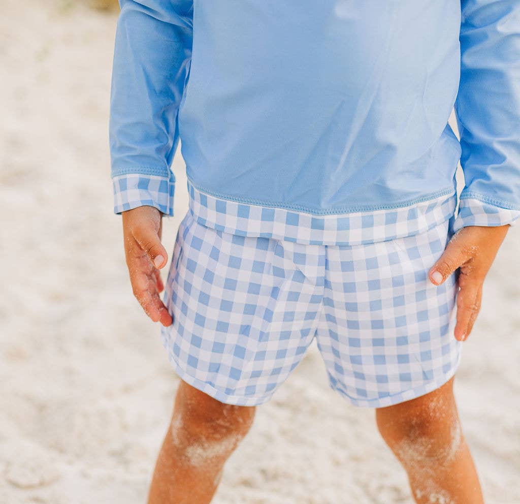 Blue Gingham Swim Shorts